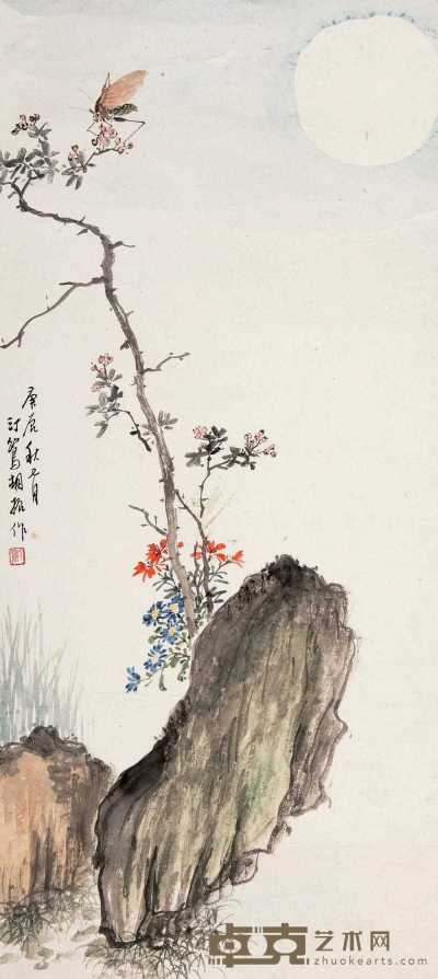 胡汀鹭 1940年作 秋虫花卉图 立轴 78×44cm